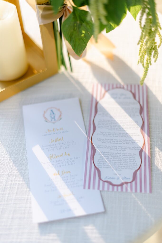rehearsal dinner custom menu